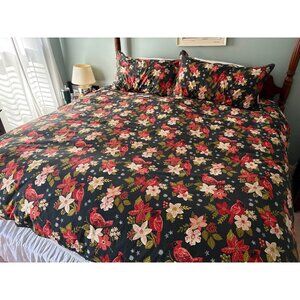 Pier One King Size Floral Cardinals Duvet Cover with Shams